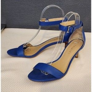 Talbots Strappy Kitten Heel Womens Sz 7 Royal Blue Leather Adjustable Ankle 2.5"